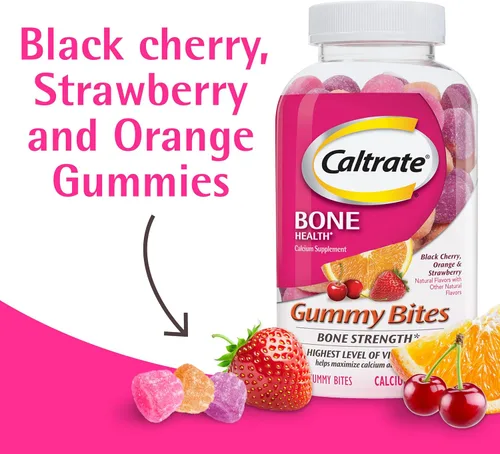 Miniatura 2 de Caltrate Gummy Bites 500 mg Suplemento de calcio y vitamina D, cereza negra, fresa, naranja, 100