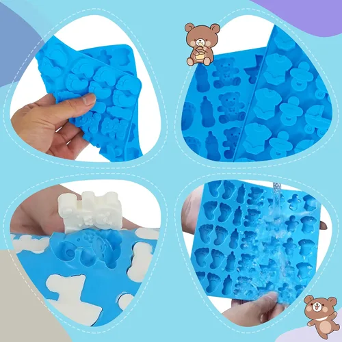 Miniatura 4 de Sidosir 3 moldes de silicona de chocolate para baby shower, antiadherentes para bebé, moldes de huellas para chocolate, chupete de botella