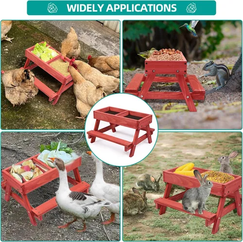 Miniatura 6 de Mesa de picnic de pollo, comedero de pollo sin desperdicios hecho a mano de madera, kit grande de comedero de pollo para bricolaje, comederos