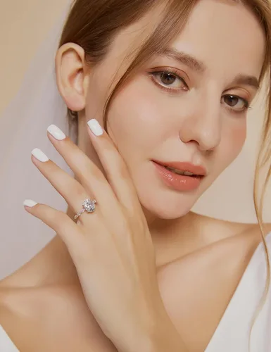 Miniatura 6 de EAMTI Anillo de compromiso de plata de ley 925 con circonita cúbica de corte ovalado, anillo de compromiso con halo solitario para mujer