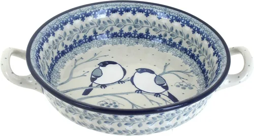 Blue Rose Polish Pottery - Mini cazuela Bluebird con asas, 6.75 pulgadas de diámetro, utensilios para hornear únicos, aptos para lavavajillas y