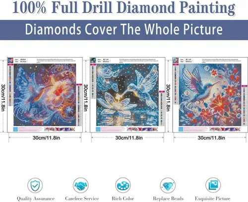 Miniatura 2 de Paquete de 3 kits de arte de diamantes de colibrí para adultos, kits de pintura de diamantes de colibrí para principiantes, diamantes de imitación