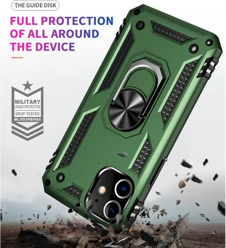 Miniatura 3 de Yiakeng Funda para iPhone 12 Mini: Funda para iPhone 12 Mini con protector de pantalla HD, fundas protectoras de grado militar con anillo para Verde
