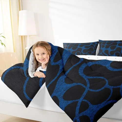 Miniatura 7 de Juego de ropa de cama geométrica azul y negro para niños, niñas, adolescentes, niños, decoración moderna con patrón abstracto, juego de edredón