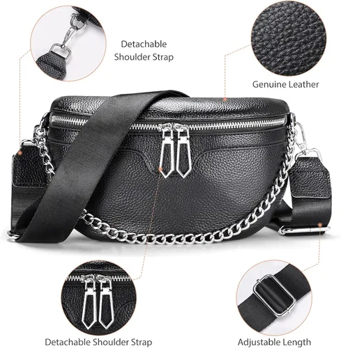 Miniatura 3 de Riñoneras de moda para mujer, Sightor - Riñonera pequeña cruzada de cuero, Negro -, Moda