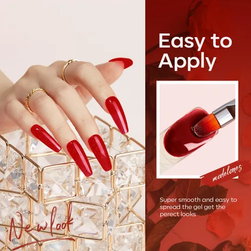 Miniatura 5 de modelones Juego de Gel de Uñas Poli, 6 Colores Colección Roja Popular Vino Burdeos Brillante con Purpurina Gel de Extensión Poli Rojo Sangre Oscuro
