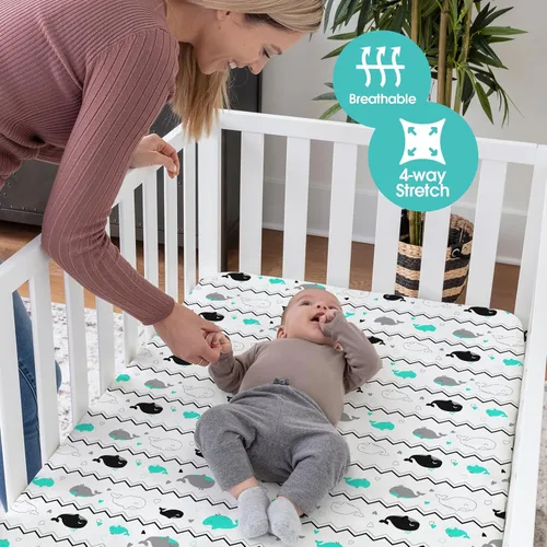 Miniatura 4 de BROLEX Sábanas bajeras para cuna para bebé: Juego de 2 para colchón de cuna de tamaño estándar para niños y niñas - Sábanas de punto jersey