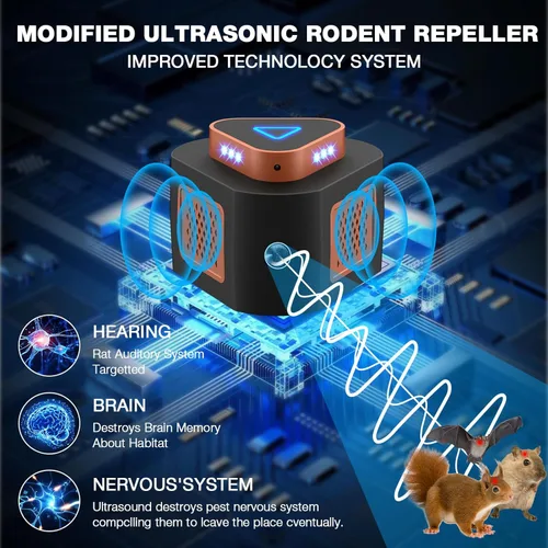 Miniatura 2 de Tirgo Repelente de ratones, enchufe ultrasónico, repelente de plagas ultrasónico para interiores, repelente ultrasónico de roedores de 360° con 4