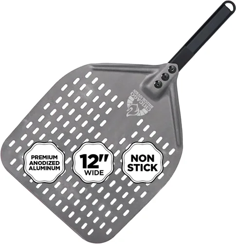 Miniatura 7 de Chicago Brick Oven Pizza Turning Peel PRO - 9 pulgadas de diámetro, mango de madera desmontable de 31.5 pulgadas con correa de cuero, aluminio duro