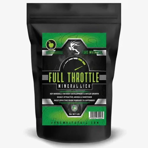 Pure Whitetail Full Throttle Apple Scented Mineral Lick for Deer - 5 lb Bag | Whitetail Deer Plot Vitamin & Minerals to Support Antler Growth & Body