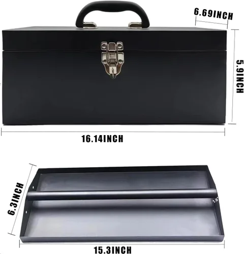 Miniatura 7 de Caja de herramientas de metal portátil de 16", caja de herramientas grande de calibre 18, caja de aparejos de pesca, organizador de cajón de caja