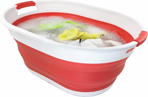 Miniatura 5 de SAMMART Cesta plegable de plástico para lavandería de 39L (10.3 galones), tina de lavado plegable, fácil almacenamiento y ahorro desplegable