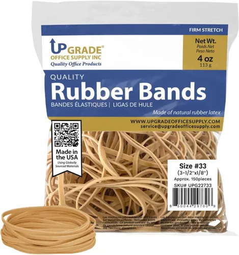 Upgrade Office Supply UPG22733 Bandas de goma, tamaño #33 (3-1/2 pulgadas x 1/8 pulgadas), 150 bandas, 1/4 libras, EE. UU