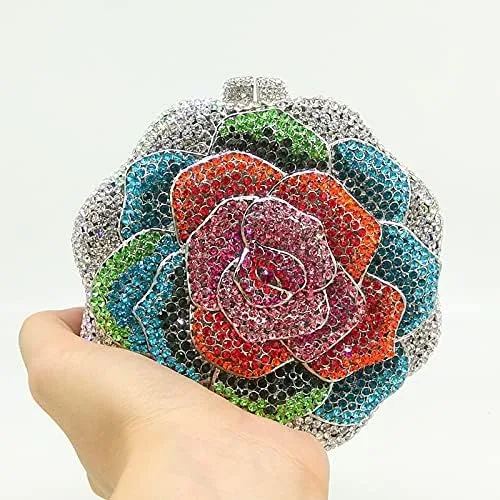 Miniatura 2 de Boutique De FGG Rose Flower Crystal Clutch Mujeres Bolsos de Noche Formal Fiesta Rhinestone Bolso Boda Novia