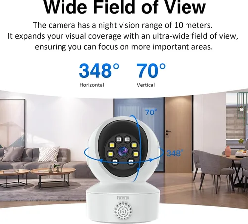 Miniatura 6 de EVERSECU Cámara de seguridad para el hogar con detección de humo y gas con alarma de sonido y alerta en tiempo real, seguimiento automático