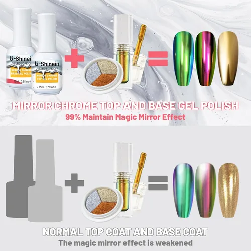 Miniatura 3 de Capa base de 0.5 fl oz para gel de pintura metálica, esmalte base sin limpiar para polvo de uñas cromado, gel de uñas de espejo, fácil de hacer