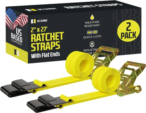 Miniatura 12 de DC - Correas de trinquete de amarre de carga con ganchos en J, (paquete de 2) correas de trinquete resistentes de 2 pulgadas x 27 pies, extremos