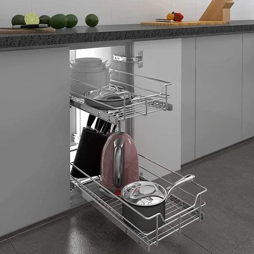 Miniatura 9 de Organizador de armario extraíble de 2 niveles de 15 pulgadas de ancho x 22 pulgadas de profundidad, cajones deslizantes para armarios de cocina, 2