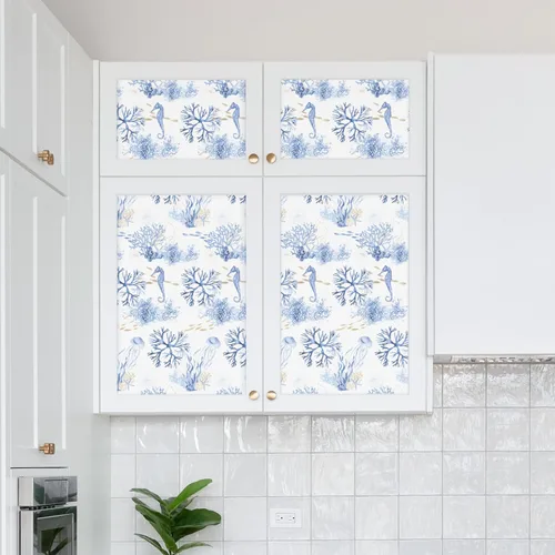 Miniatura 6 de RUSPEPA - Papel tapiz de despegar y pegar, tema de océano azul con diseño de arrecife de coral y vida marina, papel adhesivo impermeable