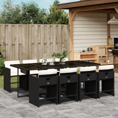 Miniatura 36 de 11-Piece Brown Poly Rattan Patio Dining Set with Cream Cushions Outdoor Furniture Foldable Chairs Tempered Glass Table for Garden Backyard Patio