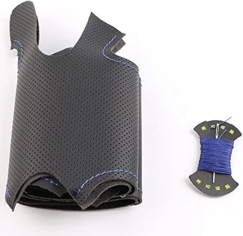 Miniatura 3 de Cubierta de cuero negro del volante del coche para Toyota Land Cruiser Prado 120e DIY mano-cosido cubiertas del volante del coche