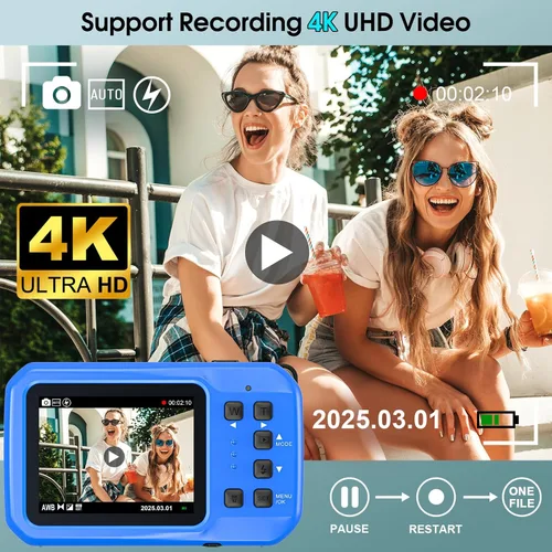 Miniatura 2 de Cámara subacuática 4K, cámara digital impermeable de 64 MP y 16 pies con tarjeta de 16 GB, cámara impermeable flotante