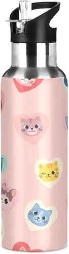 Miniatura 8 de Cute Cartoon Cat Stainless Steel Water Bottle 32 Oz, BPA-Free Sports Water Bottle with Straw Leakproof Water Bottles