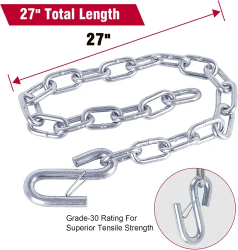 Miniatura 6 de NBJINGYI 1/4" X 27" 2 piezas, cadena de seguridad para remolque de grado 30 con ganchos de resorte y un gancho en S