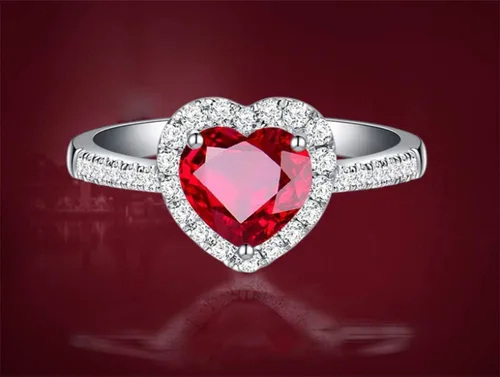 Miniatura 2 de Anillos de boda de plata de ley 925 con forma de corazón de rubí rojo para mujer, joyería fina para novia, accesorios de bague de compromiso (8)