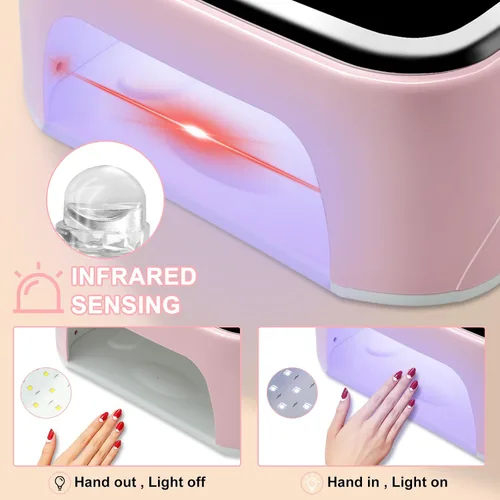 Miniatura 5 de LIMEGIRL Kit de Lámpara de Uñas LED UV para Esmalte en Gel Profesional Conjunto de Luz Secadora de Curado Rápido Rosa con 4 Temporizadores y Guantes