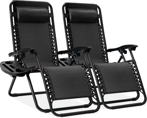 Miniatura 69 de Best Choice Products - Juego de 2 sillas reclinables y ajustables de malla y acero, sillas con sensación gravedad cero con cojines y bandejas