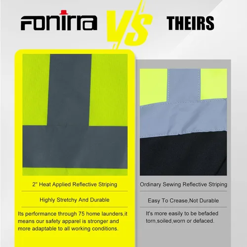 Miniatura 5 de FONIRRA - Sudadera con capucha de alta visibilidad para hombres, forro polar, seguridad ANSI Clase 3, chaqueta de trabajo con parte inferior negra