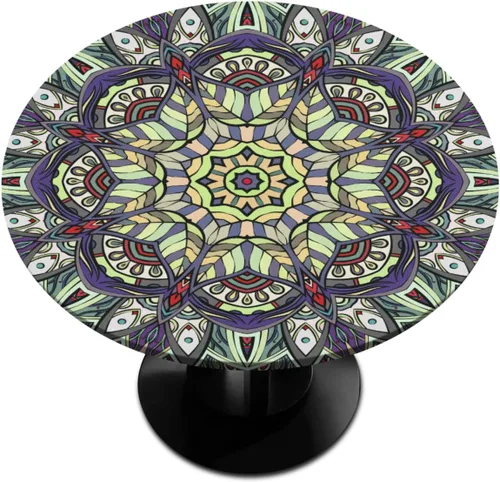 Miniatura 15 de Pardick Mantel Redondo Ajustable de Mandala Bohemia, Cubierta de Tela Redonda, Mantel Impermeable Antiarrugas con Borde Elástico, Decorativo
