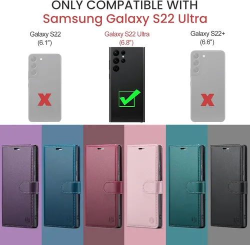 Miniatura 2 de FLIPALM Funda tipo cartera para Samsung Galaxy S22 Ultra, con bloqueo RFID, soporte para tarjetas de crédito, de piel sintética, con función atril