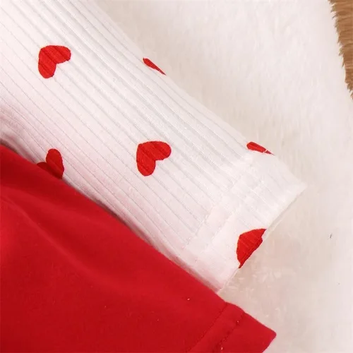 Miniatura 6 de VISGOGO Mameluco para el día de San Valentín para niña pequeña, con volantes, manga larga, estampado de corazón, con diadema