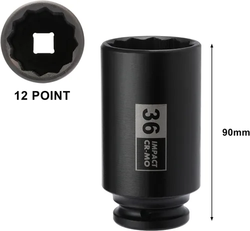 Miniatura 3 de Mayouko Juego de 4 llaves de impacto de tuerca de eje profundo de 1/2 pulgada, CR-MO, diseño de 12 puntos, métrico, 30,32,34,36mm, enchufe