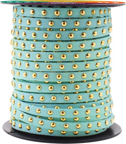 Miniatura 32 de Mandala Crafts Cordones de gamuza sintética para fabricación de joyas, 20 yardas, tiras de cordones de cuero con tachuelas doradas, cuerdas planas