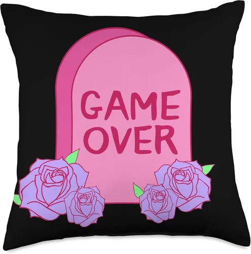 Miniatura 5 de Yami Kawaii & Harajuku Fashion Estética Rosa Pastel Gótico GAME OVER Yami Kawaii Tombstone Throw Pillow 15.7 x 15.7 in, multicolor