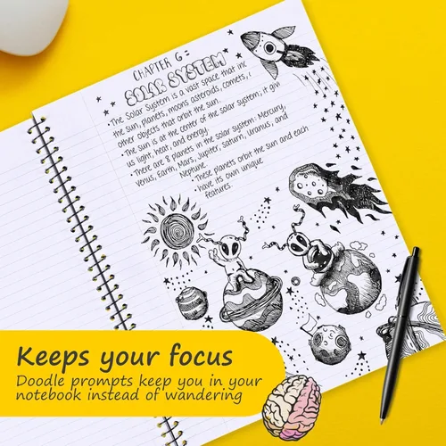 Miniatura 6 de Cuadernos en espiral con rayas universitarias, cuaderno escolar para estudiantes con indicaciones de garabatos para enfoque y creatividad, páginas