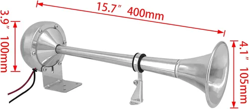 Miniatura 3 de ISURE MARINE Bocina de trompeta individual de acero inoxidable de 12 V, juego completo, tono bajo, 15-3/4 pulgadas, bocina eléctrica impermeable