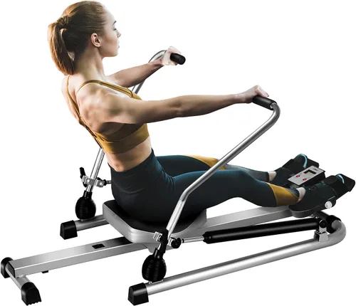 GYMAX Máquinas de remo para el hogar, remo hidráulico con monitor LCD, resistencia ajustable de hasta 110 libras y asiento acolchado grande, máquina