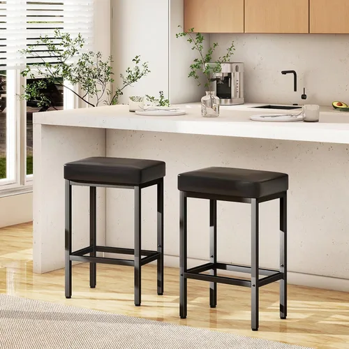 Miniatura 2 de YMYNY Juego de 2 taburetes de bar de 26 pulgadas de altura de mostrador, taburetes de bar negros para encimera de isla de cocina, taburetes