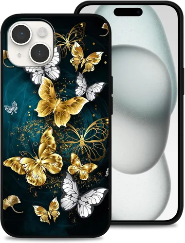 Miniatura 19 de Funda diseñada para iPhone 15 Pro Max, funda de teléfono con patrón de mariposa dorada y blanca para hombres, mujeres, niños y niñas, TPU suave