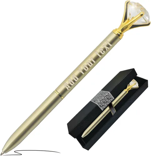 1 a 500 bolígrafos de diamante personalizados con cristal, bolígrafo de lujo a granel personalizado con texto de nombre grabado, regalo Dia pluma-oro