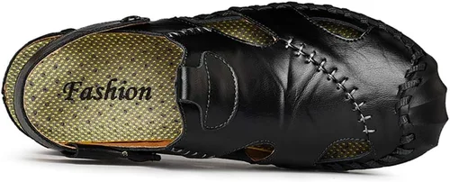 Miniatura 3 de JAMONWU Men's Casual Closed Toe Adjustable Leather Sandals Handmade Fisherman Beach Sandals