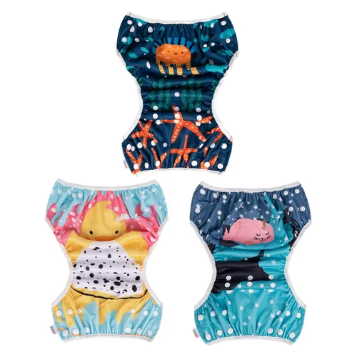 Miniatura 133 de Alva, Pañales de bebé para nadar, paquete de 2 unidades, talle único, reutilizable, lavable y ajustable de 0 a 36 meses. Tamaño de 10 a 40 lbs