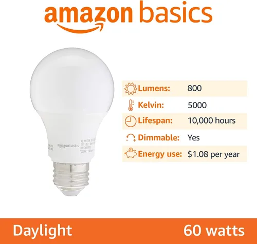Miniatura 2 de Bombillas LED A19 de Amazon Basics, equivalente a 60 vatios, energéticamente eficientes de 9 W, base estándar E26, luz blanca de día 5000K, Luz