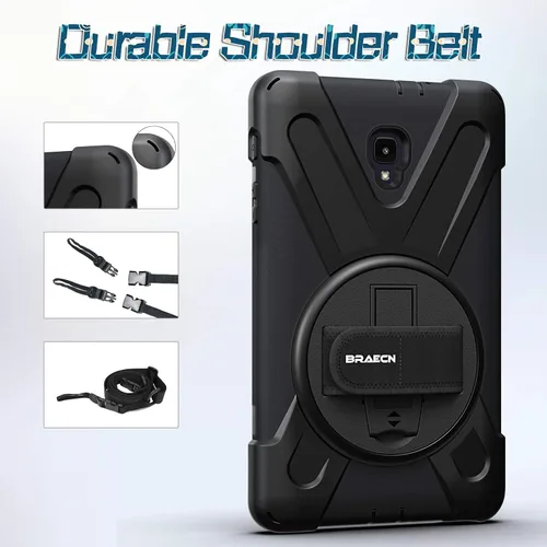 Miniatura 6 de Galaxy tab A 8.0 2017 estuche (SM-T380 / T385), BRAECN tres capa resistente de parachoques duro de silicona suave con 360 grados pie de apoyo Negro