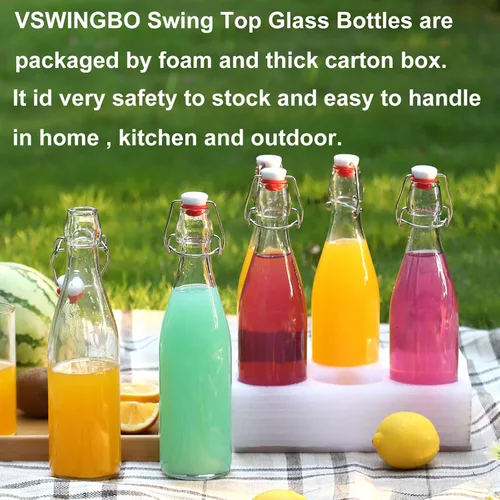 Miniatura 6 de Paquete de 6 botellas de vidrio con tapa abatible de 12 onzas, con tapas herméticas para elaboración casera, 2ª fermentación, kombucha, kéfir