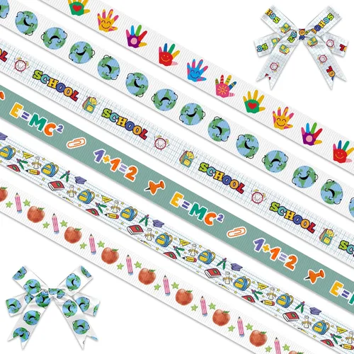 Miniatura 7 de 9 rollos de cintas de grogrén de regreso a clases de 27 yardas – rojo, azul y amarillo – Cintas de envoltura de regalo de 3/8 pulgadas